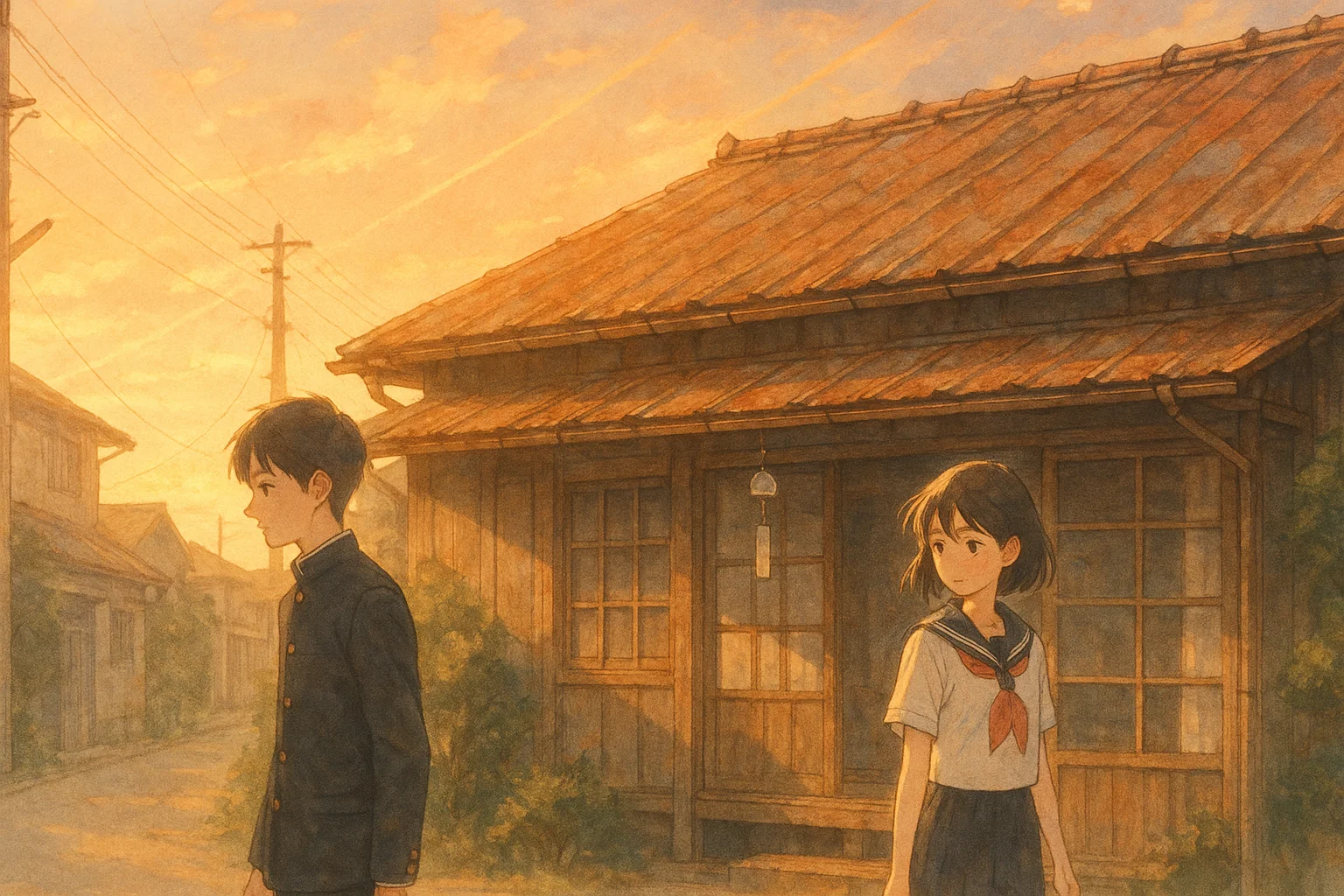 昭和レトロx2020年代風アニメの学生男女